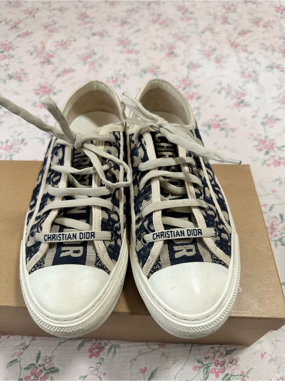 Authentic Christian Dior Navy & Cream Logo Canvas Sneakers